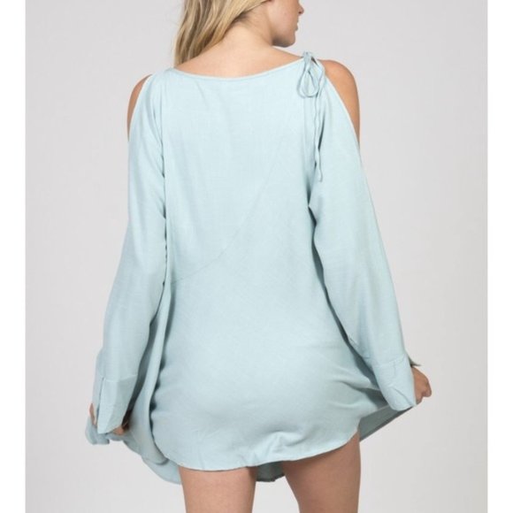 FREE PEOPLE Cold Shoulder Asymmetrical Tunic TOP Size S M Mint Clear Skies NEW - Picture 9 of 10